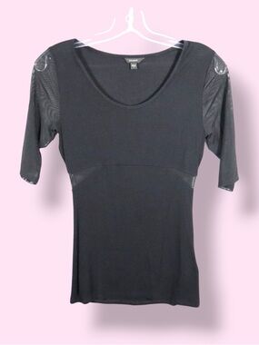 Guess Top Women’s Size Small Black Sheer Sleeve Stretch Tee